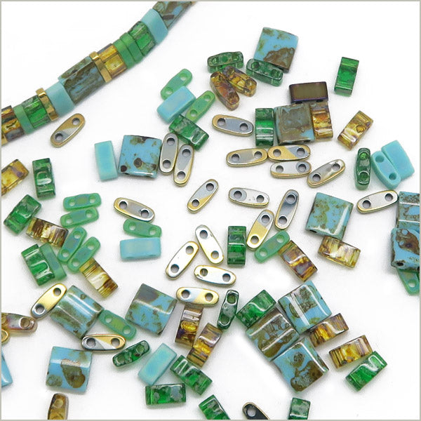 6g de mix de perles Tila turquoise OR