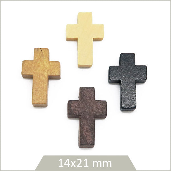4 perles croix en bois de différentes couleurs
