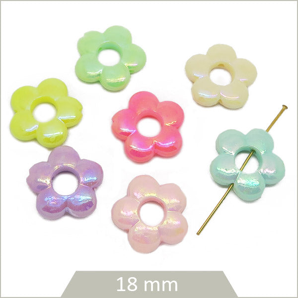 12 perles fleurs pastel irisées 18mm