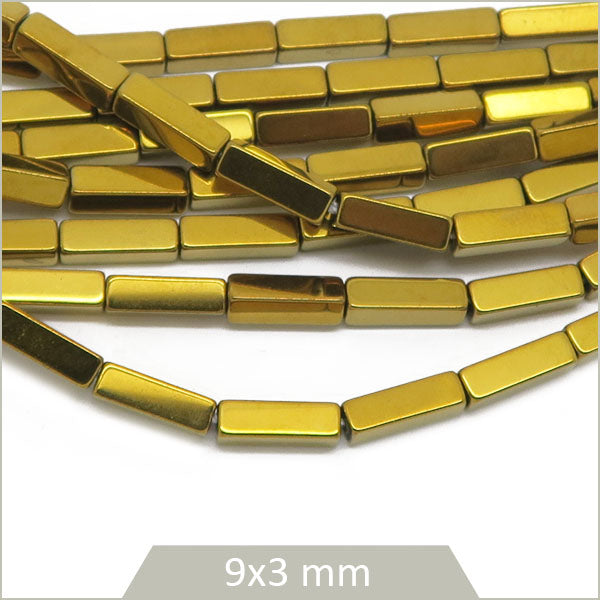 Env. 38 perles rectangle en hématite métallisé, couleur doré