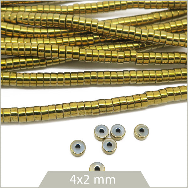 Env. 180 perles rondelles 4 mm en hématite métallisé couleur doré