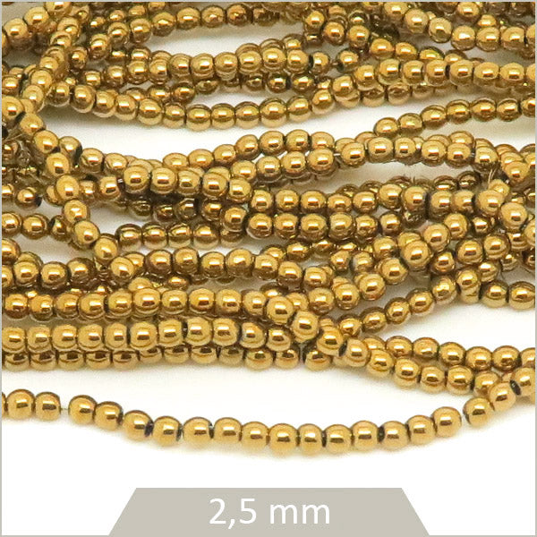 Env. 160 perles rondes hématite dorée, 2,5 mm