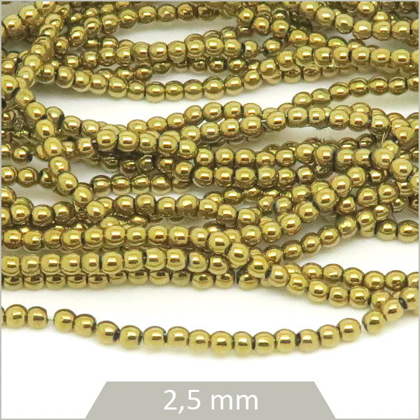 Env. 160 perles rondes hématite dorée, 2,5 mm