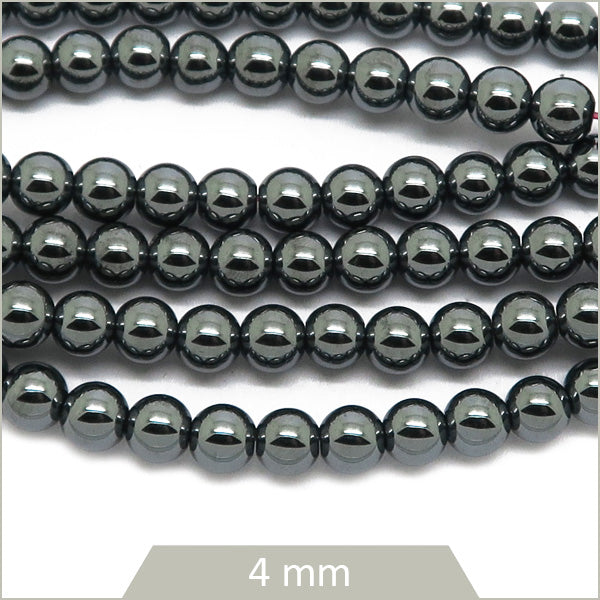 Env. 100 perles rondes en hématite gris anthracite non magnétique, 4 mm