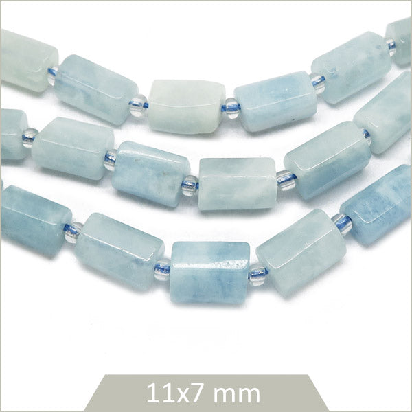 14 perles colonne en aigue-marine