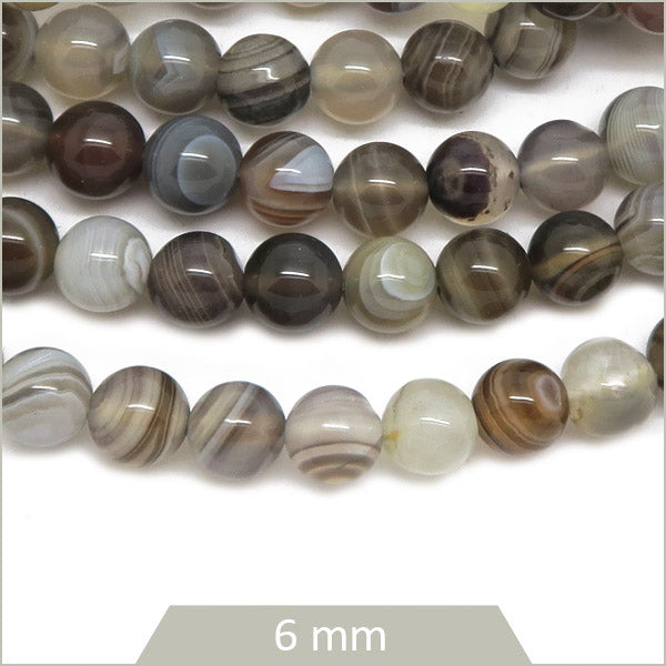 Env. 60 perles rondes en Agate Botswana 6 mm