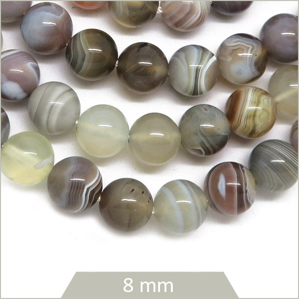 Env. 46 perles rondes en Agate Botswana 8 mm
