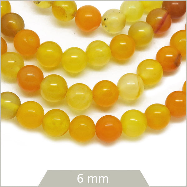 Env. 63 perles rondes en Agate rayée orange 6 mm