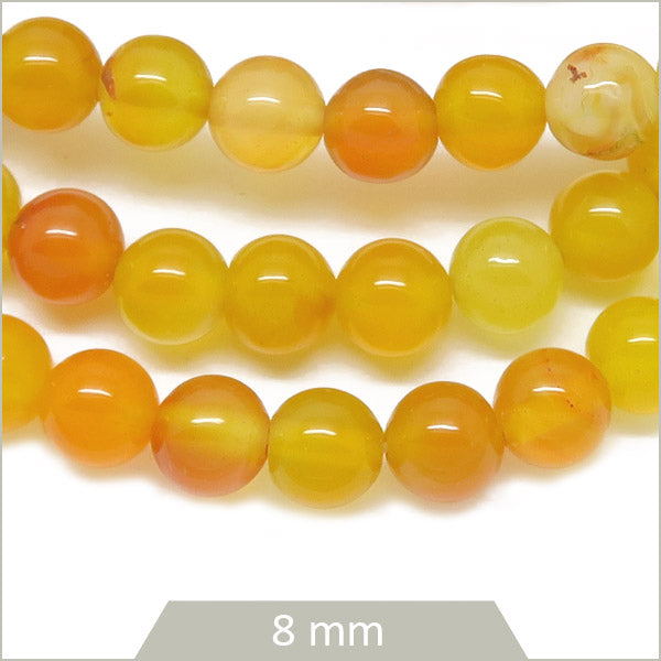 Env. 48 perles rondes en Agate rayée orange 8 mm