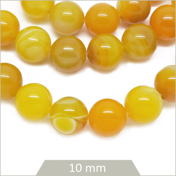 Env. 37 perles rondes en Agate rayée orange 10 mm
