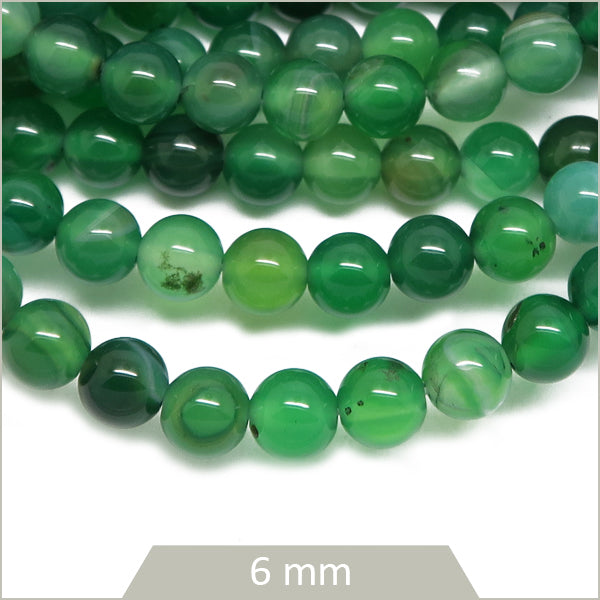 Env. 62 perles rondes en Agate rayée verte, 6 mm