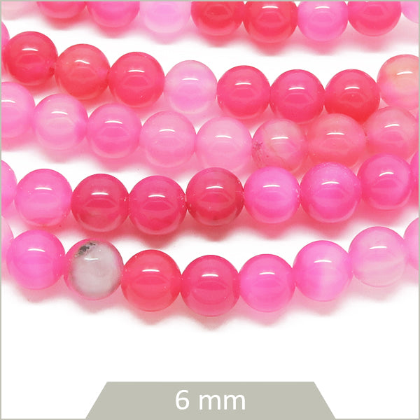 Env. 62 perles rondes en Agate rayée rose, 6 mm