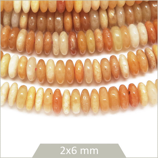 Env. 160 perles soucoupes en Aventurine rouge, 6x2 mm