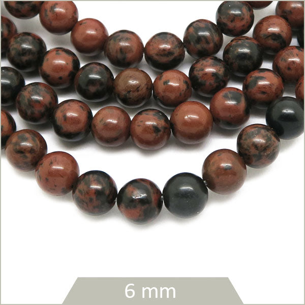 Env. 60 perles rondes en obsidienne acajou Mahogany, 6 mm