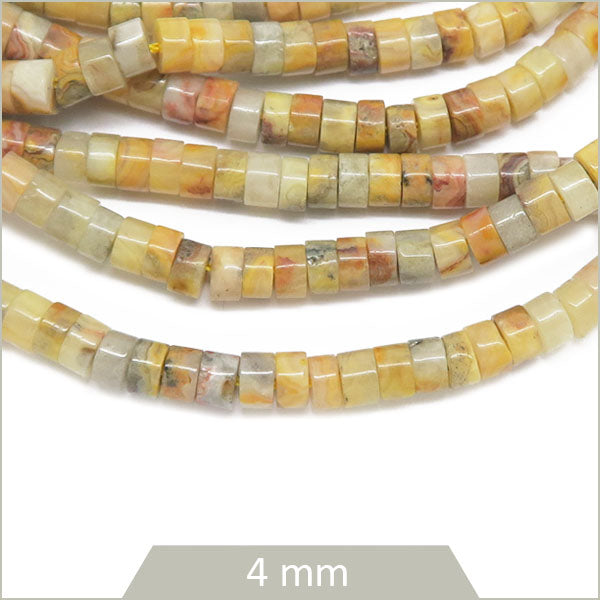 Env. 160 perles heishi en Agate crazy jaune, 4mm