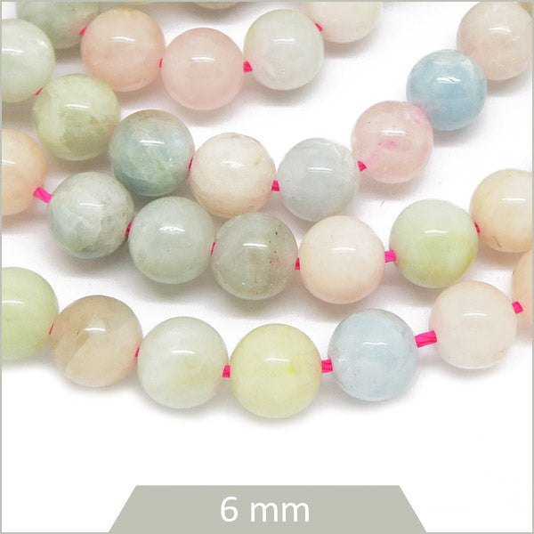 Env. 60 perles rondes en mix de Morganite, 6 mm