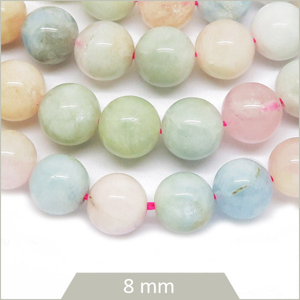 Env. 48 perles rondes en mix de Morganite, 8 mm