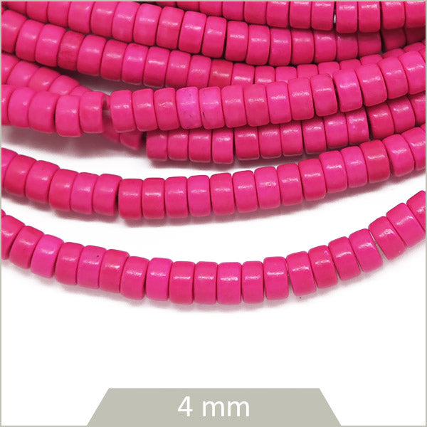 Env. 160 perles rondelles heishi en Howlite teintée rose fuchsia, 4mm