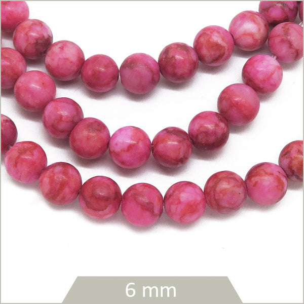 Env. 58 perles rondes Howlite teintée rose indien, 6 mm