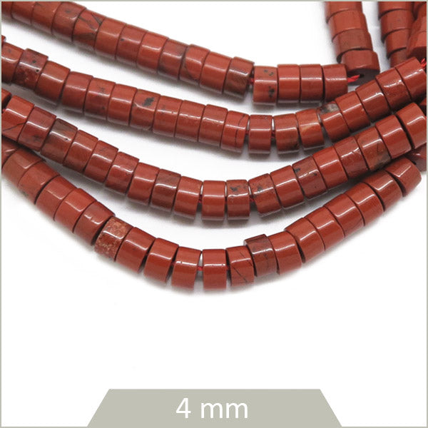 Env. 160 perles heishi en Jaspe rouge, 4mm