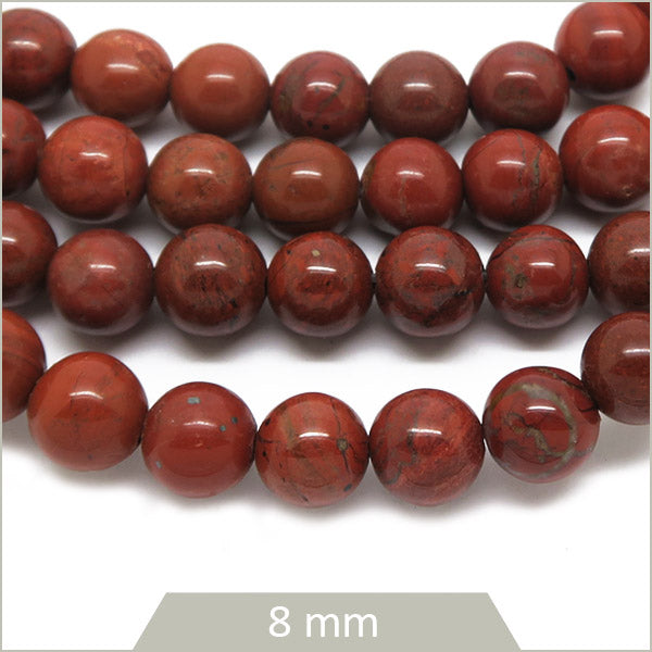 Env. 48 perles rondes en Jaspe rouge 8 mm