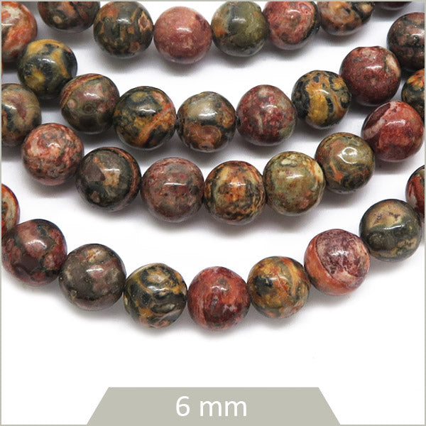 Env. 62 perles rondes en Jaspe Léopard 6 mm