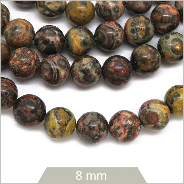 Env. 45 perles rondes en Jaspe Léopard 8 mm