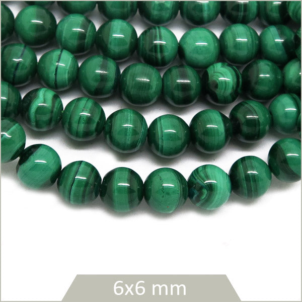 Env. 64 perles rondes 6 mm malachite