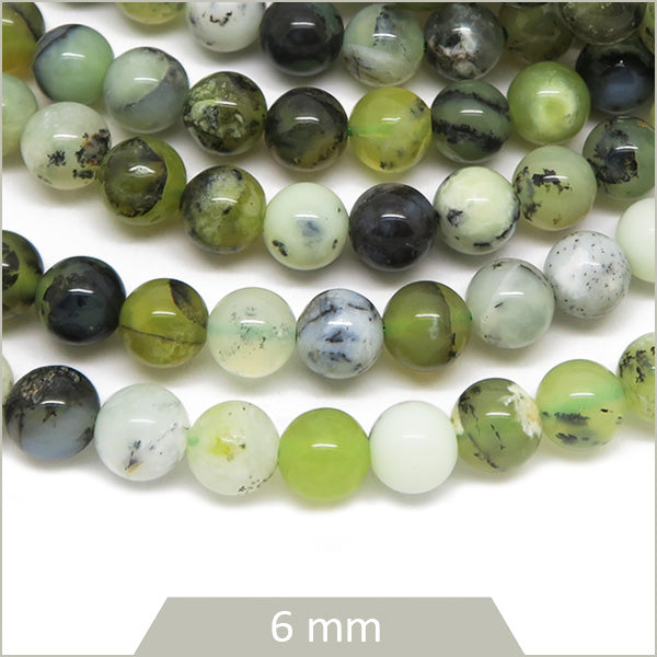 Env. 60 perles rondes en Opale verte, 6 mm
