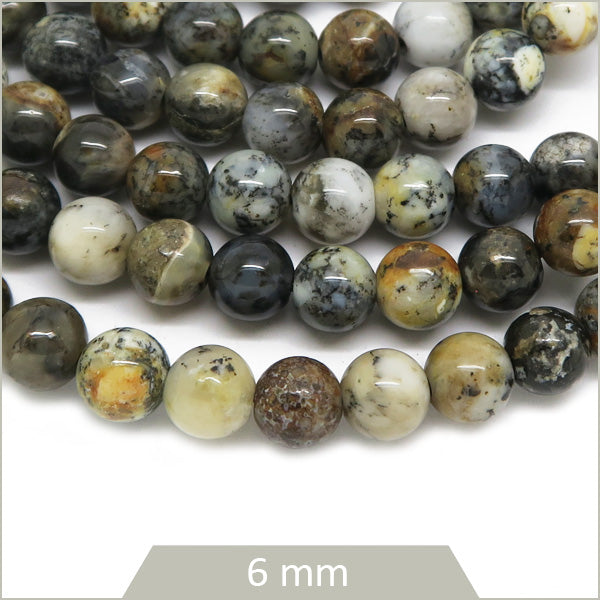 Env. 60 perles rondes en Opale noire, 6 mm