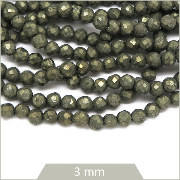 Env. 120 perles facettées en Pyrite, 3 mm
