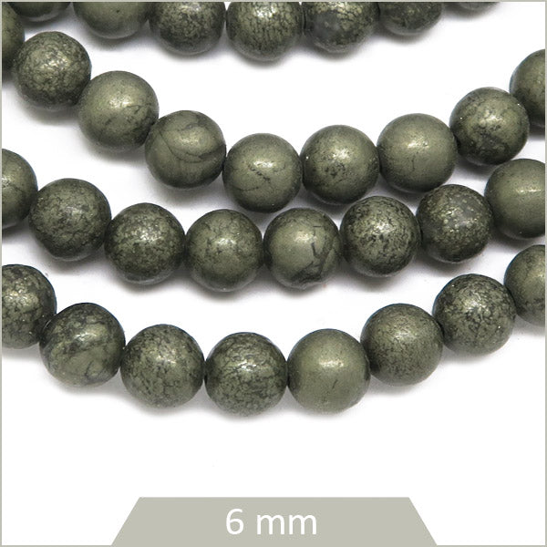 Env. 63 perles rondes en Pyrite 6 mm