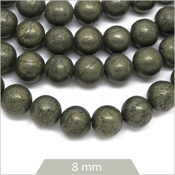 Env. 47 perles rondes en Pyrite 8 mm