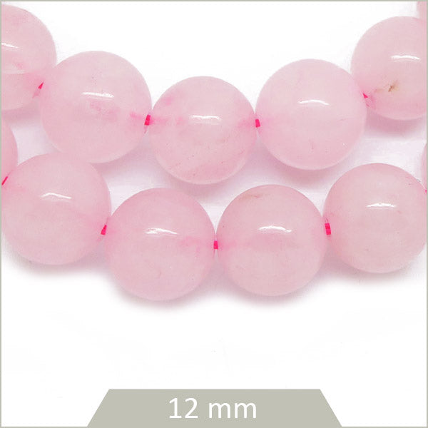 Env. 32 perles rondes en quartz rose, 12mm