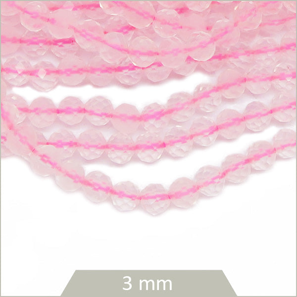 Env. 117 perles facettées de Quartz rose, 3 mm