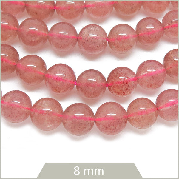 Env. 47 perles rondes en Quartz fraise, 8 mm