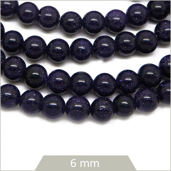 Env. 65 perles rondes en Pierre de sable bleue 6 mm