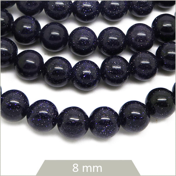 Env. 48 perles rondes en Pierre de sable bleue 8 mm