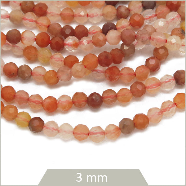 Env. 140 perles rondes à facettes 3 mm, quartz hématoïde