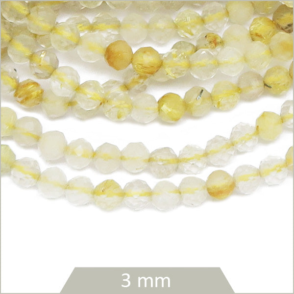 Env. 120 perles facettées de Quartz Cheveux de Venus, 3 mm