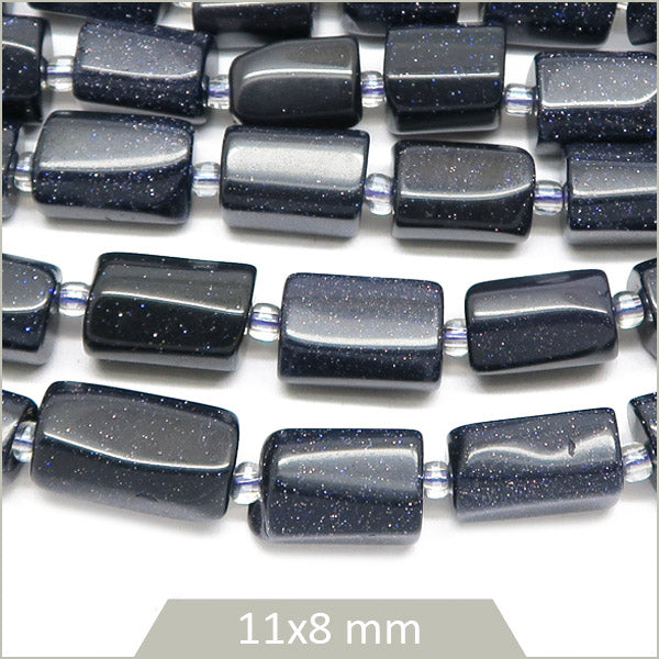 Env. 30 perles colonnes en Pierre de sable bleue, 11x8 mm