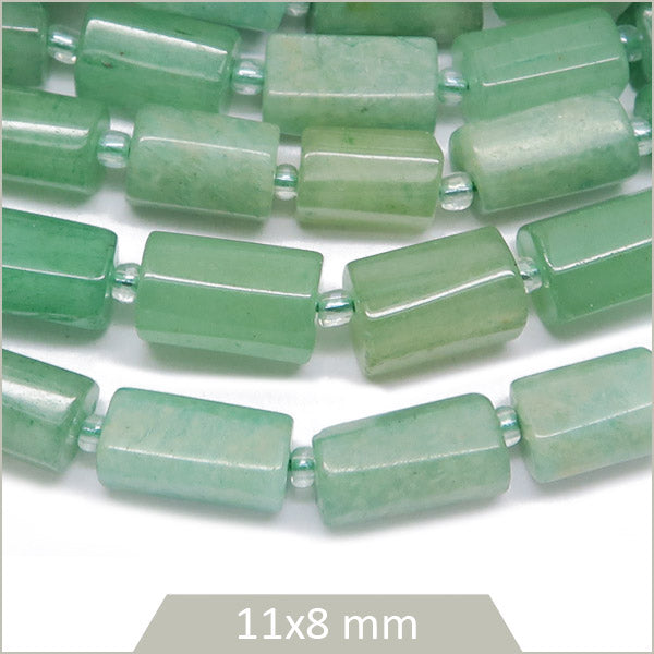 Env. 30 perles colonnes en Aventurine, 11x8 mm