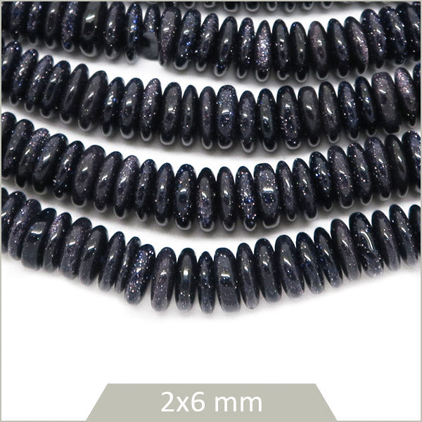 Env. 160 perles soucoupes en Pierre de sable bleue, 6x2 mm