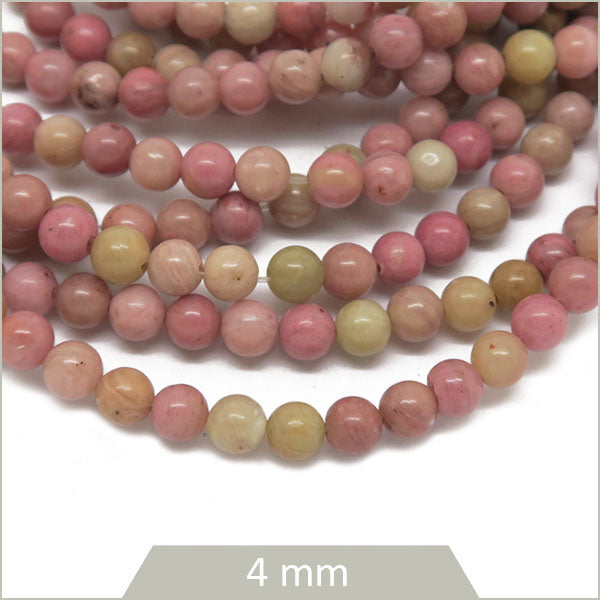 Env. 89 perles rondes rhodonite rose, 4 mm