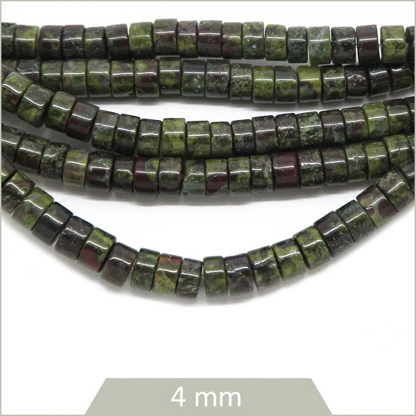 Env. 150 perles heishi en Jaspe sang du dragon