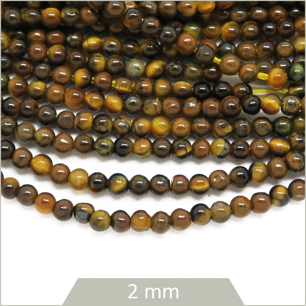 Env. 185 perles rondes Œil de tigre, 2 mm