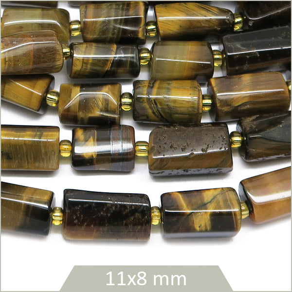 Env. 30 perles colonnes en Oeil de tigre, 11x8 mm
