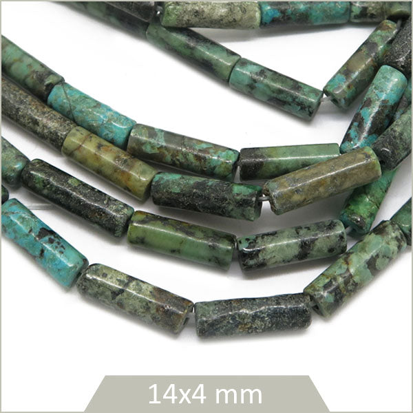 Env. 30 perles tubes en Turquoise Africaine 14x4 mm