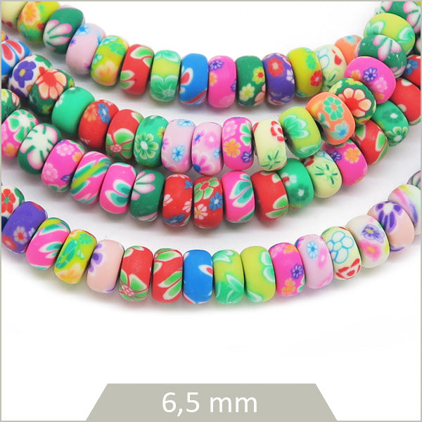 Rang de 40 cm de perles (env .110) rondelles fleuries multicolores