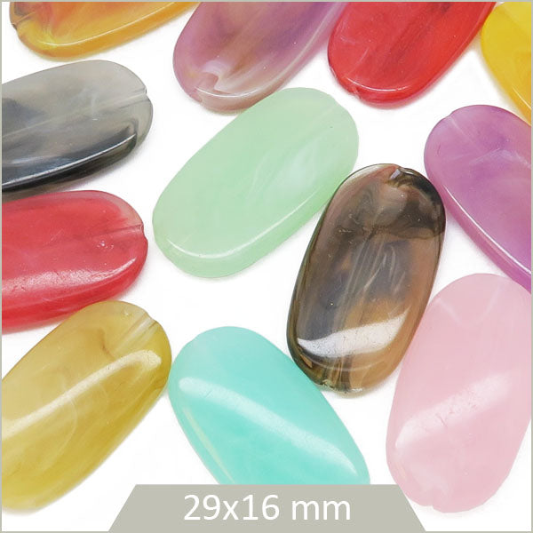 12 perles plates ovales en acrylique multicolores
